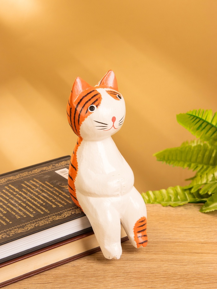 Сувенир «Кот сидячий», 6×6×15 см, дерево, оранжевый