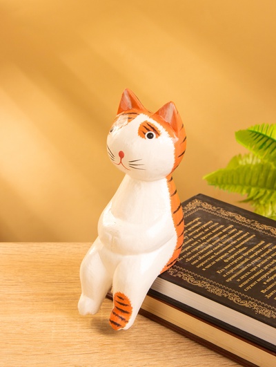 Сувенир «Кот сидячий», 6×6×15 см, дерево, оранжевый