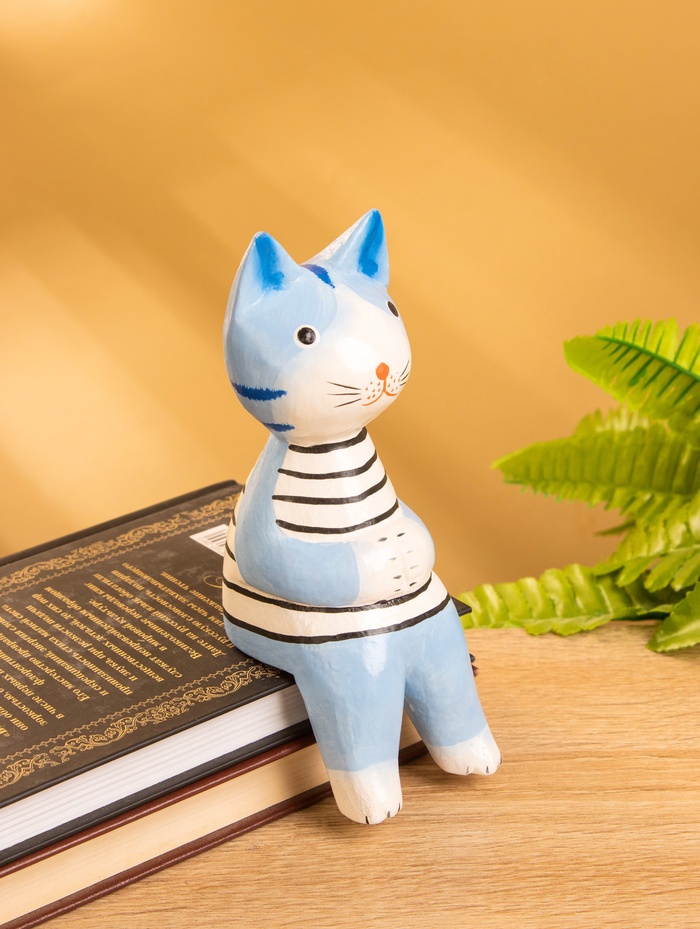 Сувенир «Кот сидячий», 6×6×15 см, дерево, голубой