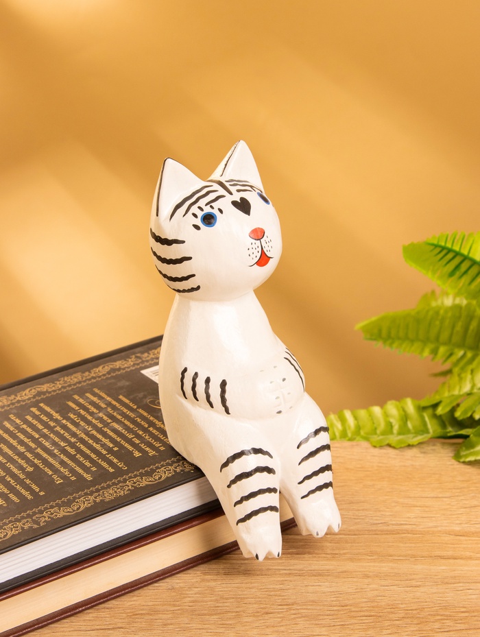 Сувенир «Тигренок сидячий», 6×6×15 см, дерево, чёрно-белый - Фото 1