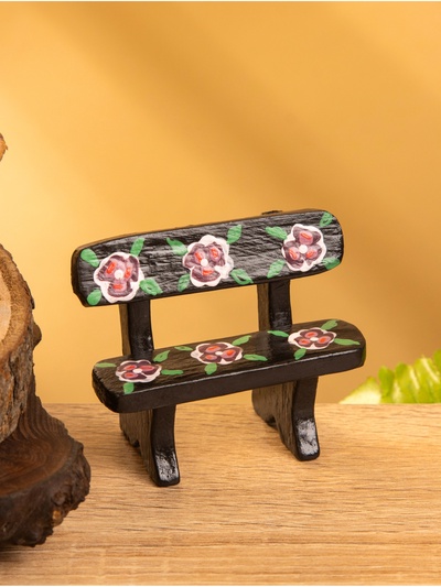 Мебель для кукол «Скамейка с цветами», 6.5×3.5×6 см, дерево, чёрная