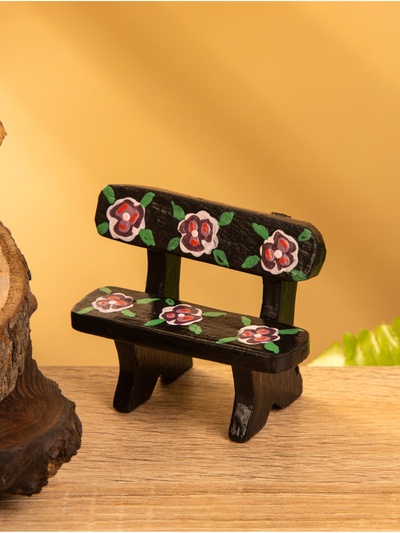 Мебель для кукол «Скамейка с цветами», 6.5×3.5×6 см, дерево, чёрная
