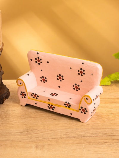 Мебель для кукол «Диван с цветами», 13×4×9 см, дерево, розовая