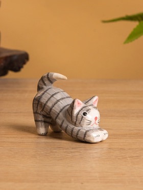 Сувенир «Потягивающийся Кот», 2.5×6×5 см, дерево, серый 10465204