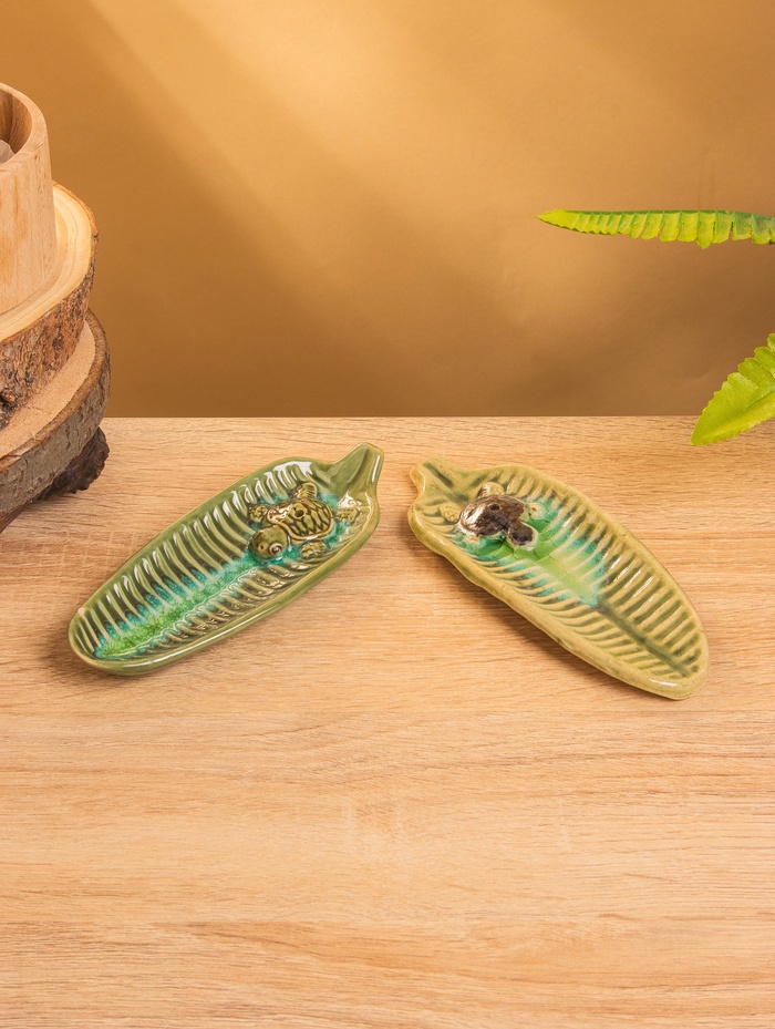 Подставка под благовония «Черепашонок на листе», 15×6×2 см, керамика, МИКС