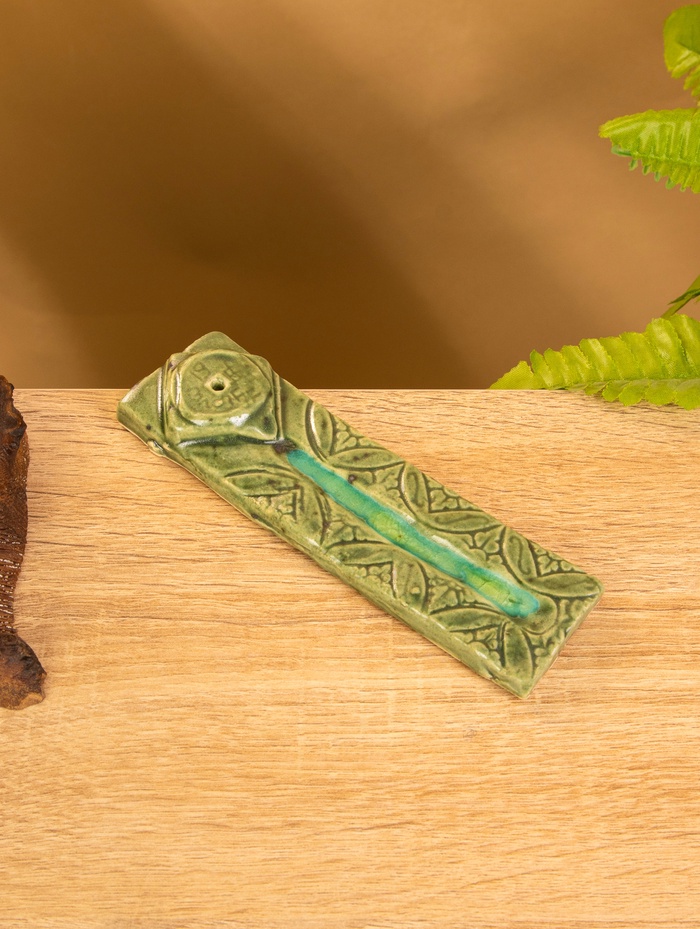 Подставка под благовония «Орнамент», 15.5×4×1 см, керамика, зелёная