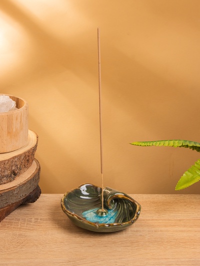 Подставка под благовония «Раковина с жемчужиной», 9×10.5×2 см, керамика, зелёная