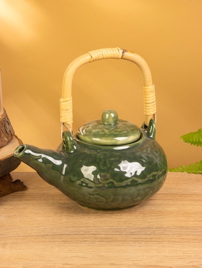 Набор чайный «Флора», чайник, 2 кружки, 25×21×17 см, керамика, зелёный