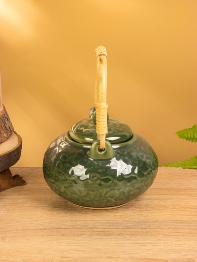 Набор чайный «Флора», чайник, 2 кружки, 25×21×17 см, керамика, зелёный