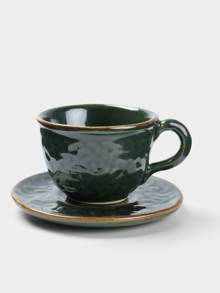 Чашка с блюдцем «Флора 1», 13×13×8 см, керамика, зелёная