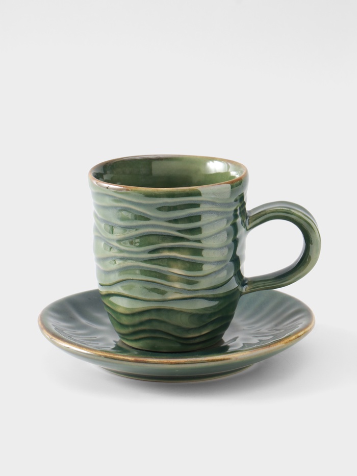Чашка с блюдцем «Флора 2», 13×13×9 см, керамика, зелёная