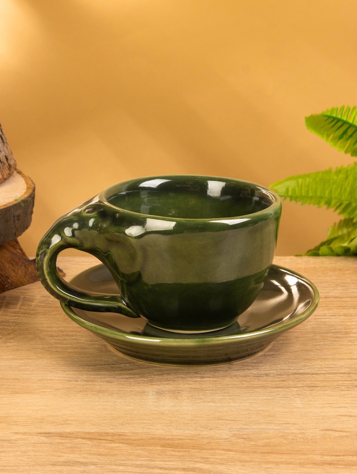Чашка с блюдцем «Слоник», 13×13×8 см, керамика, зелёная - Фото 1