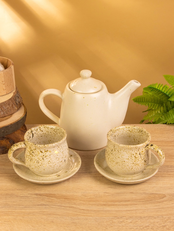 Набор чайный, чайник, 2 кружки, 27×26×16 см, керамика, молочный