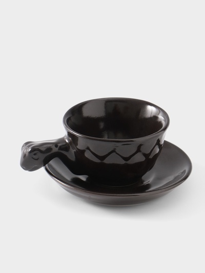 Чашка с блюдцем «Черепашка», 13×13×7 см, керамика, тёмно-коричневая