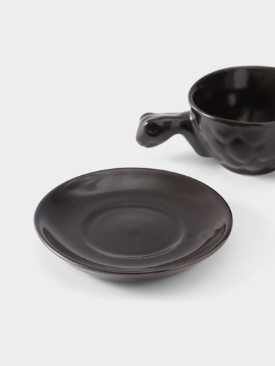 Чашка с блюдцем «Черепашка», 13×13×7 см, керамика, тёмно-коричневая