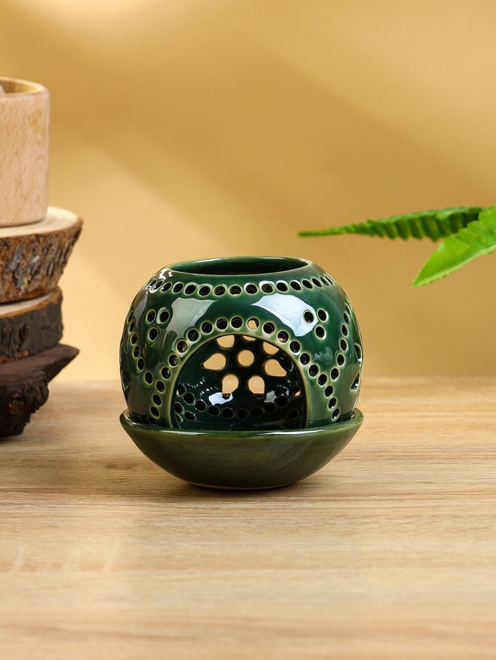 Подсвечник «Магнолия», 10×10×9 см, керамика, зелёный - Фото 1