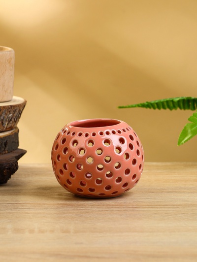 Подсвечник «Шар», 8.5×8.5×8 см, керамика, коралловый