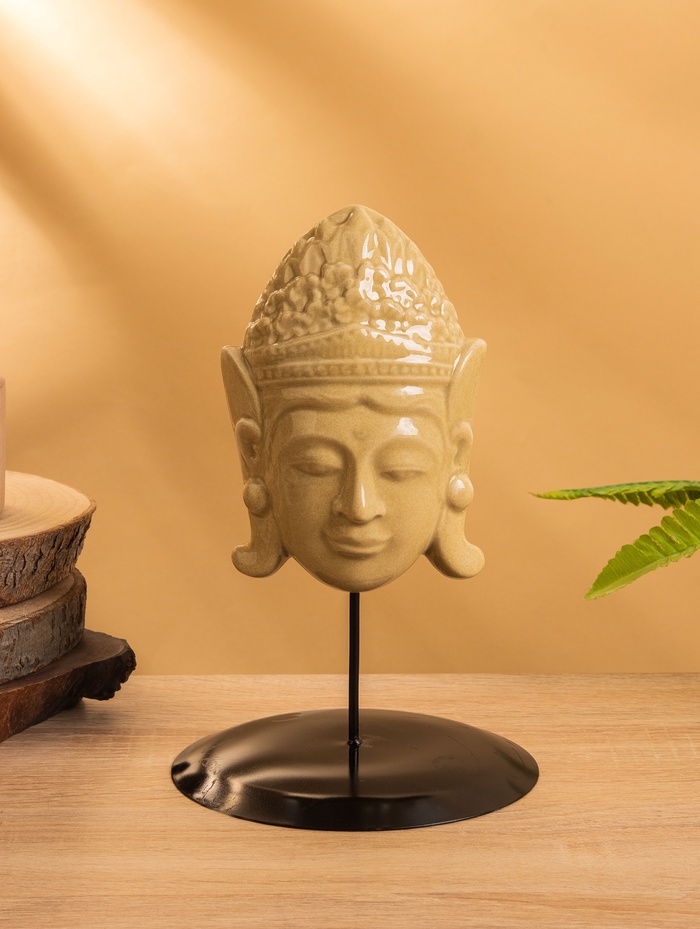 Маска «Будда», на подставке, 14×14×22 см, керамика, бежевая