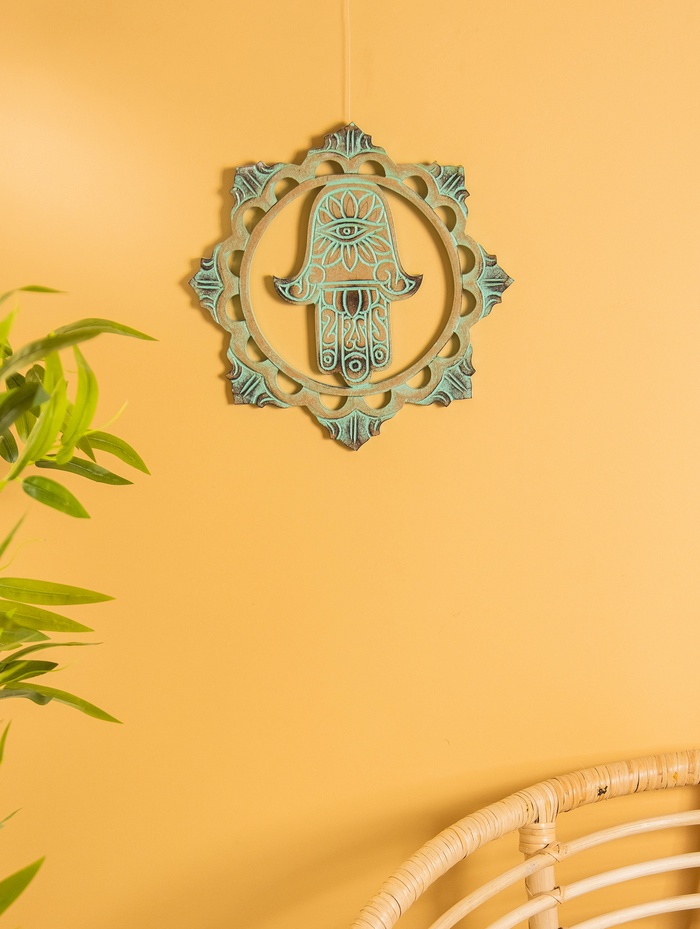 Панно «Хамса», 30×30×1 см, МДФ, бежево-бирюзовое