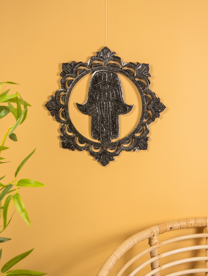 Панно «Хамса», 40×40×1 см, МДФ, серебро, чёрное