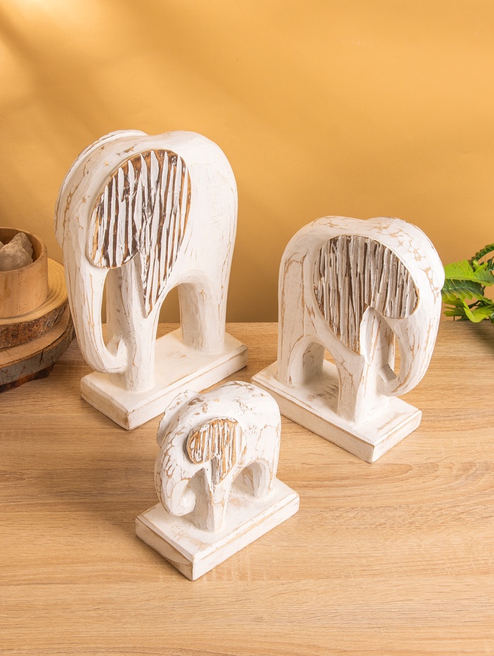 Набор сувенирный «Слоники», h=30 см, h=24 см, h=16 см, дерево, белый