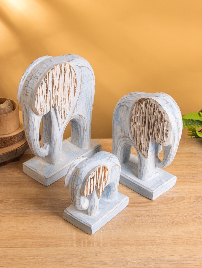 Набор сувенирный «Слоники», h=30 см, h=24 см, h=16 см, дерево, голубой