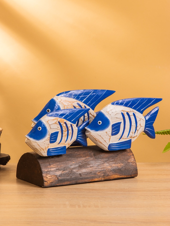 Сувенир «Экзотические рыбки», 30×11×18 см, дерево, бело-синий