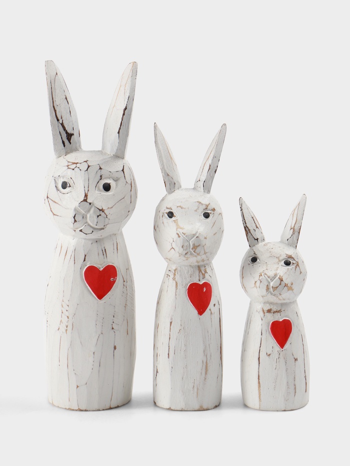 Набор сувенирный «Зайцы с сердечком», h=25 см, h=20 см, h=15 см, дерево, белый - Фото 1