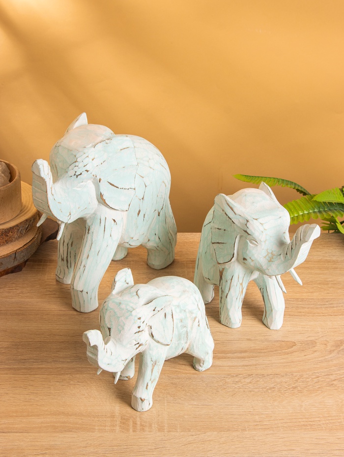 Набор сувенирный «Слоники», h=24 см, h=19 см, h=16 см, дерево, голубой