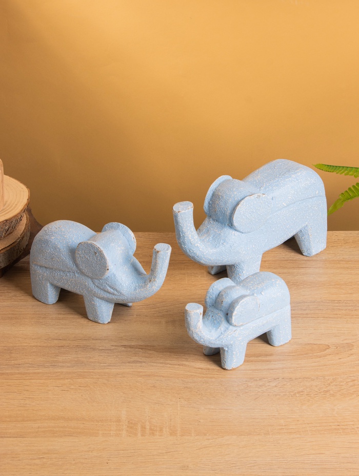 Набор сувенирный «Слоники», h=12.5 см, h=10.5 см, h=9 см, дерево, синий