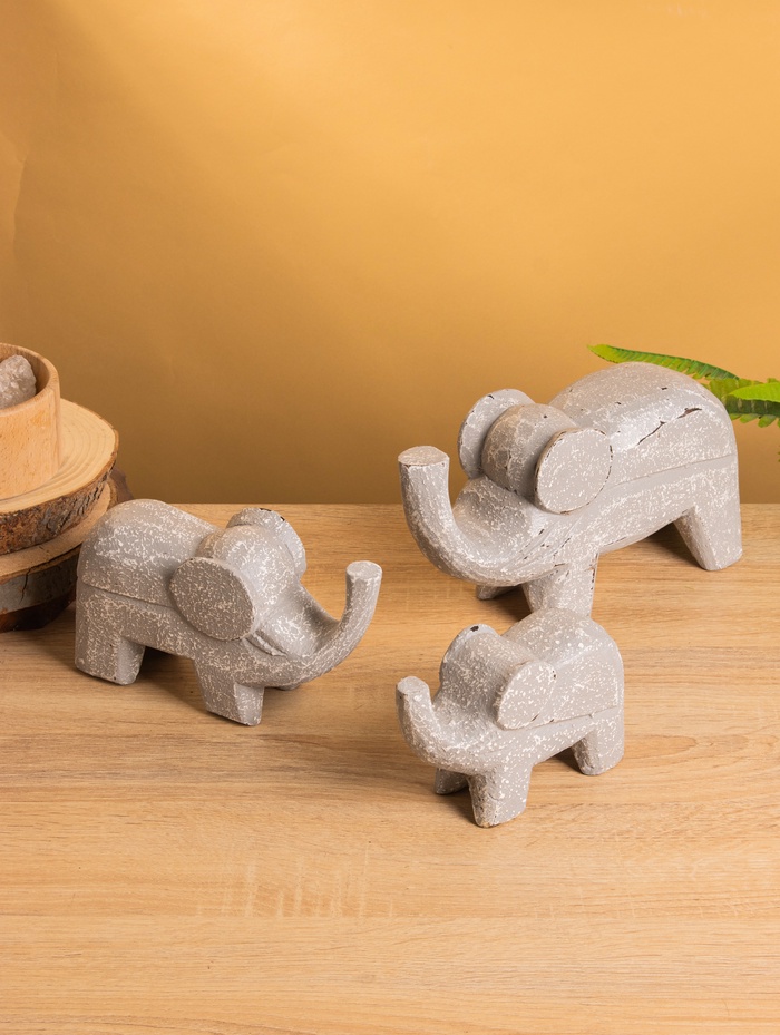 Набор сувенирный «Слоники», h=12.5 см, h=10.5 см, h=9 см, дерево, серый