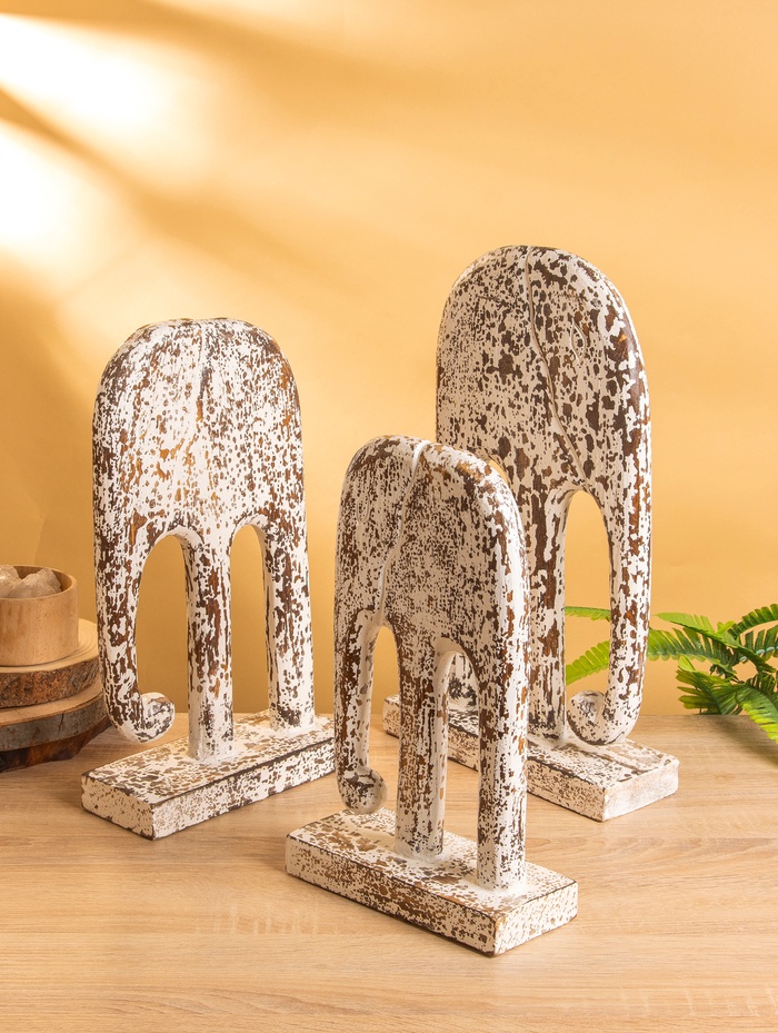 Набор сувенирный «Слоны», h=44 см, h=38 см, h=34 см, дерево, белый