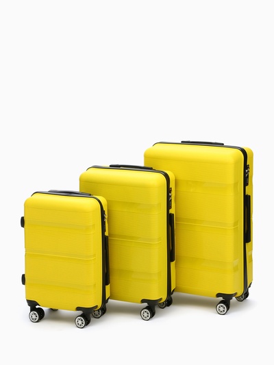 Чемодан на колёсах маленький 44 л (S), на молнии, кодовый замок, 4 колеса, жёлтый