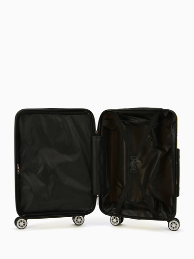 Чемодан на колёсах маленький 44 л (S), на молнии, кодовый замок, 4 колеса, жёлтый