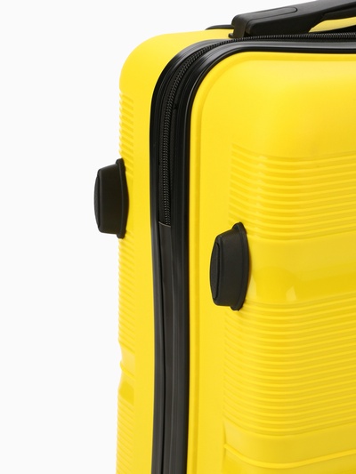 Чемодан на колёсах маленький 44 л (S), на молнии, кодовый замок, 4 колеса, жёлтый