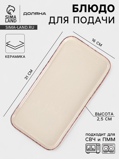 Блюдо для подачи Доляна «Альпийский крем», 31×16×2.5, керамика, прямоугольное, бежевое