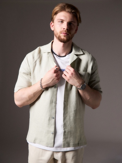 Рубашка мужская с коротким рукавом MIST, размер 56, бледно-зелёная