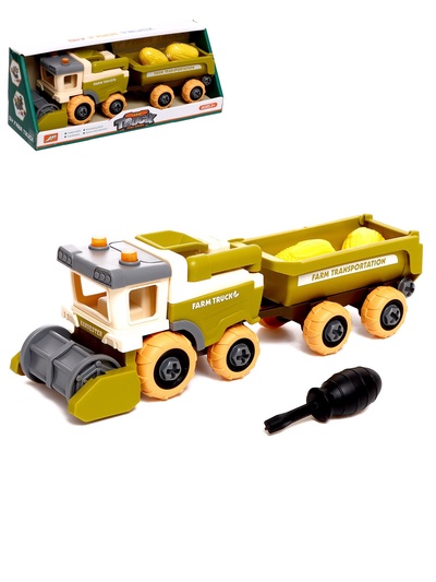 Уценка Конструктор винтовой «Комбайн с прицепом», с отвёрткой