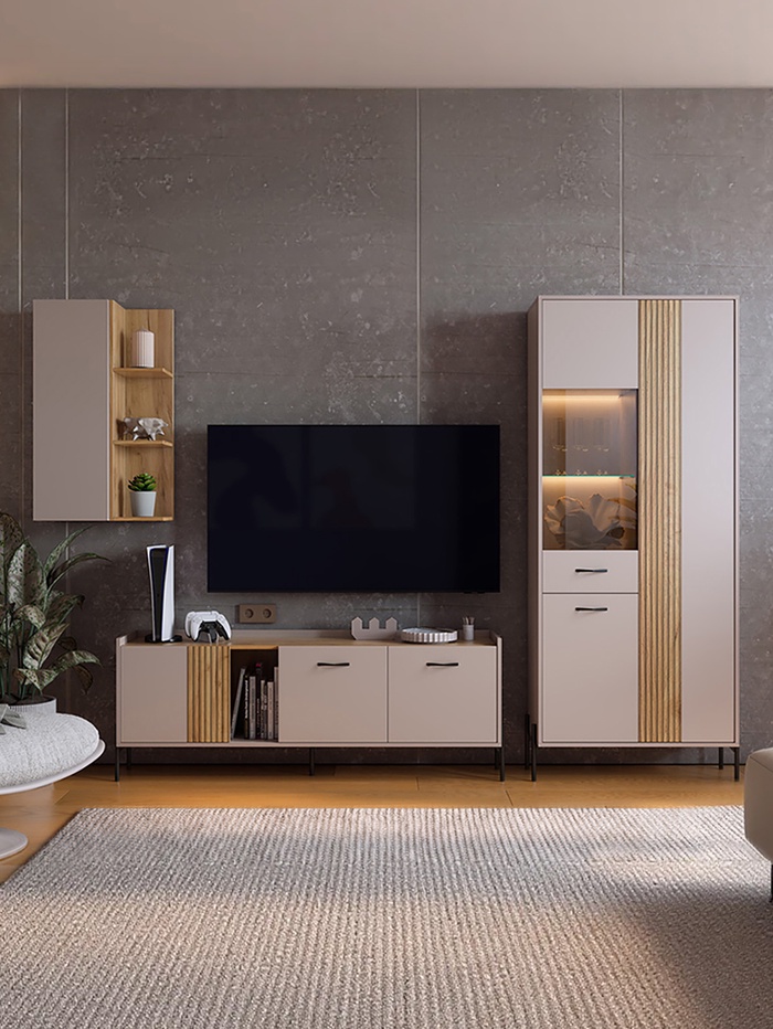 Гостиная под телевизор «Доминика К4», 2820×350×1950 мм, цвет кашемир/дуб крафт золотой - Фото 1