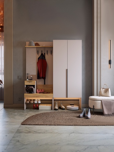 Прихожая в коридор «Баско К1», 1600×349×1950 мм, цвет кашемир/дуб крафт золотой