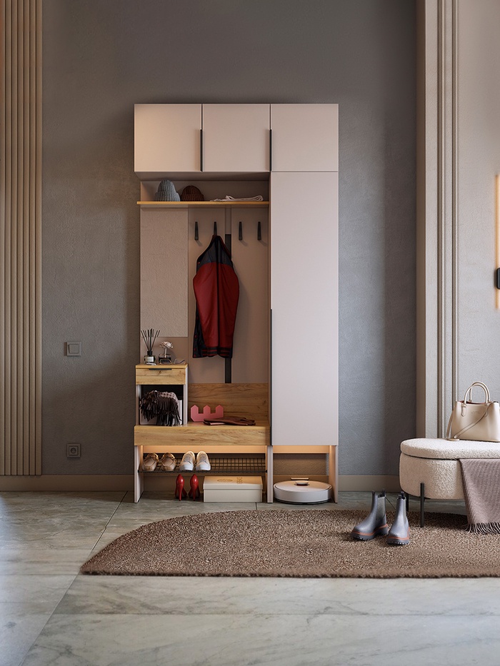 Прихожая в коридор «Баско К4», 1200×349×2350 мм, цвет кашемир/дуб крафт золотой - Фото 1