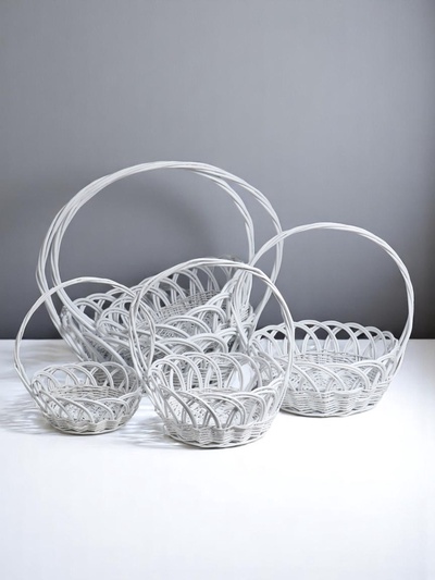 Корзина плетёная для хранения «Узор», лоза, овальная, белая, набор 5 шт.