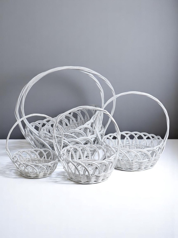 Корзина плетёная для хранения «Узор», лоза, овальная, белая, набор 5 шт. - Фото 1