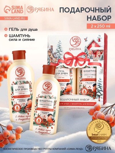 Подарочный набор новогодний «С Новым годом и Рождеством», гель для душа и шампунь для волос 2×250 мл, РЯБИНА
