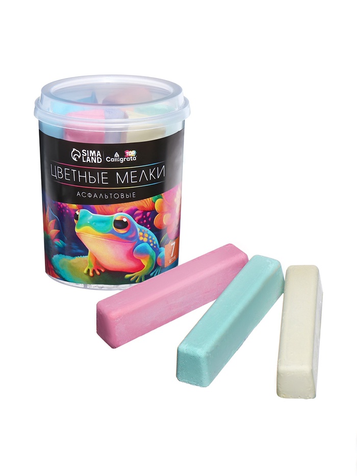Мелки цветные для асфальта 7 штук Calligrata TOP, брусок, МИКС - Фото 1