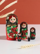 Матрёшка дерево «Хохлома», чёрная голова, 5-кукольная, 11-12 см - Фото 1