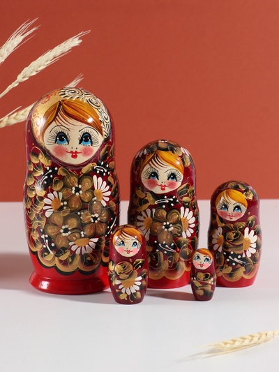 Матрёшка дерево «Цветочная», 19 см, 5 кукольная, ручная роспись