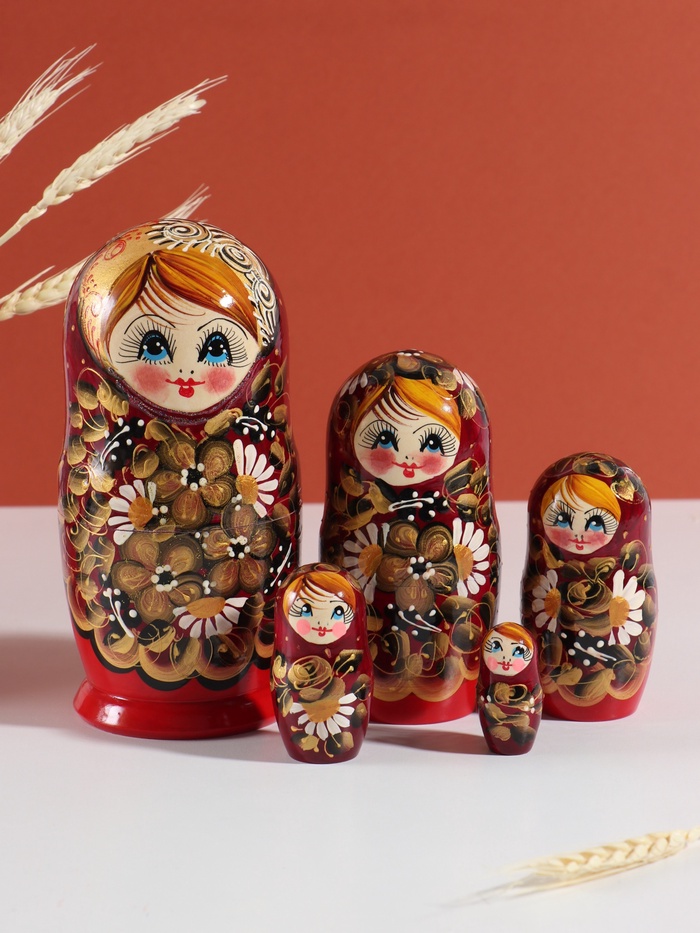 Матрёшка дерево «Цветочная», 19 см, 5 кукольная, ручная роспись