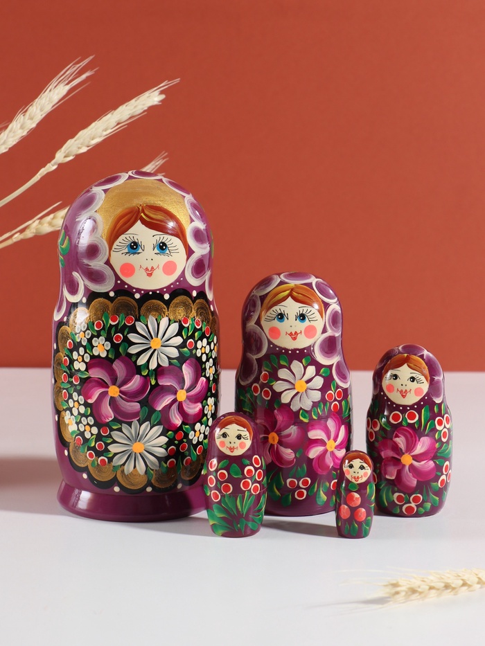 Матрёшка дерево «Любовь», сиреневый платок, 5-кукольная, 19 см - Фото 1
