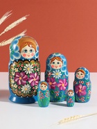Матрёшка дерево «Любовь», синий платок, 5-кукольная, 19 см - Фото 1